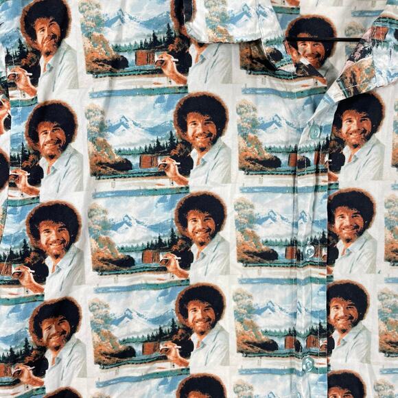 Bob Ross Button Up Shirt Men's Large White Geometric AOP SS Casual Fun Party - Picture 4 of 10